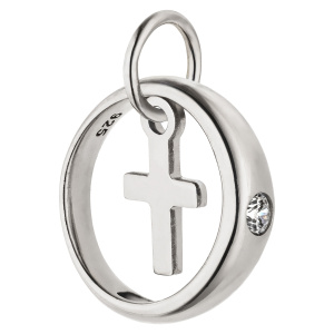 Anhänger Taufring Kreuz 925 Sterling Silber 1 Zirkonia