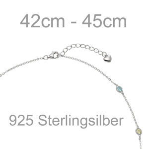 Preview: Collier Halskette 925 Sterling Silber 12 bunte Zirkonia 45 cm