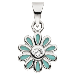 Kinder Anhänger Blume hellblau 925 Sterling Silber 1 Zirkonia
