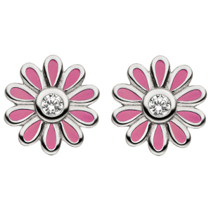 Preview: Ohrstecker Blumen rosa 925 Sterling Silber 2 Zirkonia Ohrringe Silberohrringe