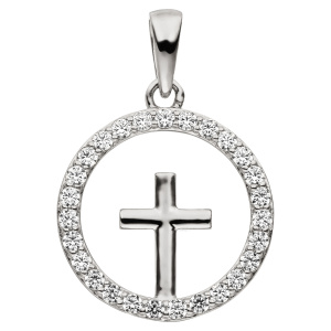 Anhänger Kreuz 925 Sterling Silber 27 Zirkonia Kreuzanhänger