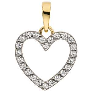 Anhänger Herz 333 Gold Gelbgold bicolor 24 Zirkonia Herzanhänger