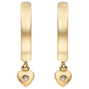 Creolen Herz 333 Gold Gelbgold 2 Zirkonia Ohrringe Goldcreolen Goldohrringe