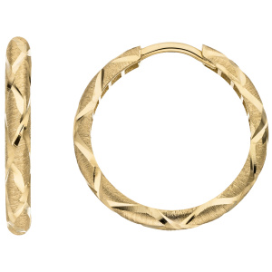 Creolen 333 Gold Gelbgold mattiert diamantiert Ohrringe Goldcreolen