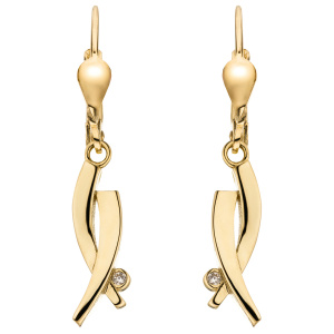 Preview: Ohrhänger 333 Gold Gelbgold 2 Zirkonia Ohrringe Boutons Goldohrringe