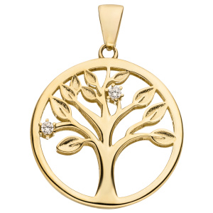 Anhänger Lebensbaum 333 Gold Gelbgold 2 Zirkonia Goldanhänger
