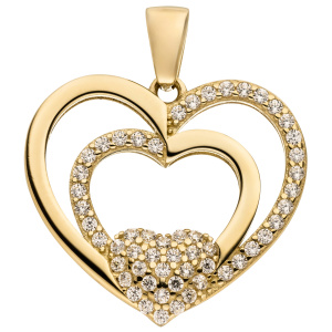 Anhänger Herz 333 Gold Gelbgold 54 Zirkonia Herzanhänger