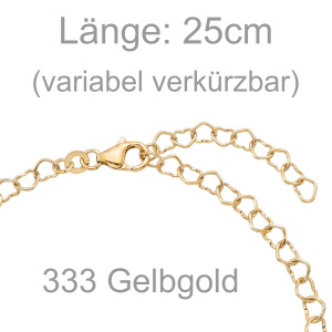 Preview: Fußkettchen Herz 333 Gelbgold 25 cm Karabiner