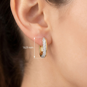 Preview: Creolen eckig 925 Sterling Silber vergoldet 54 Zirkonia