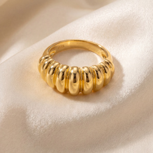 Preview: Damen Ring geriffelt 925 Sterling Silber vergoldet Silberring