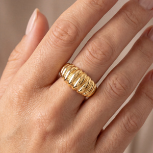 Preview: Damen Ring geriffelt 925 Sterling Silber vergoldet Silberring