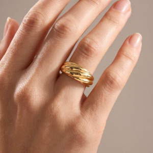 Preview: Damen Ring geriffelt 925 Sterling Silber vergoldet Silberring