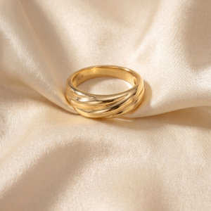 Preview: Damen Ring geriffelt 925 Sterling Silber vergoldet Silberring