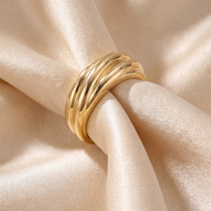 Preview: Damen Ring geriffelt 925 Sterling Silber vergoldet Silberring