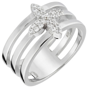 Damen Ring Blume 925 Sterling Silber 24 Zirkonia Silberring