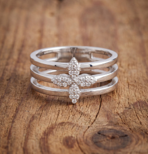 Damen Ring Blume 925 Sterling Silber 24 Zirkonia Silberring