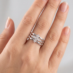 Damen Ring Blume 925 Sterling Silber 24 Zirkonia Silberring