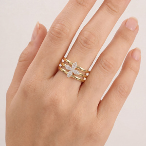 Damen Ring Blume 925 Sterling Silber vergoldet 24 Zirkonia Silberring