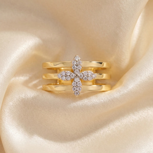 Damen Ring Blume 925 Sterling Silber vergoldet 24 Zirkonia Silberring