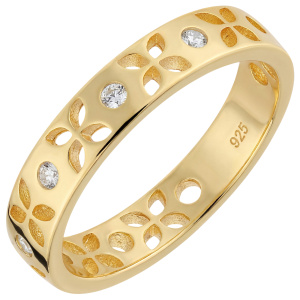 Damen Ring floral 925 Sterling Silber vergoldet 5 Zirkonia Silberring