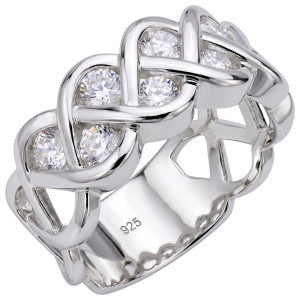 Damen Ring geflochten 925 Sterling Silber 8 Zirkonia Silberring