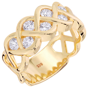 Damen Ring geflochten 925 Sterling Silber vergoldet 8 Zirkonia Silberring