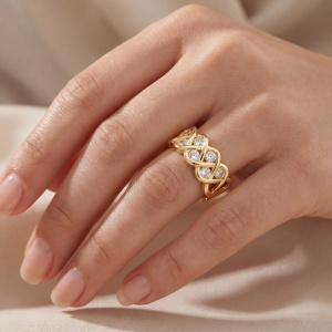 Preview: Damen Ring geflochten 925 Sterling Silber vergoldet 8 Zirkonia Silberring