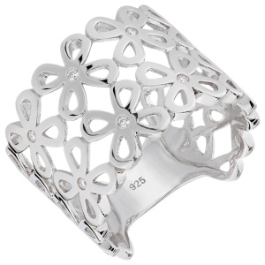 Damen Ring Blume 925 Sterling Silber 8 Zirkonia Silberring