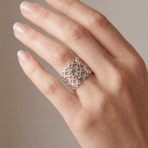Damen Ring Blume 925 Sterling Silber 8 Zirkonia Silberring