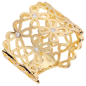 Damen Ring Blume 925 Sterling Silber vergoldet 8 Zirkonia Silberring
