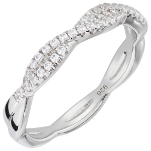 Damen Ring geflochten 925 Sterling Silber 40 Zirkonia Silberring