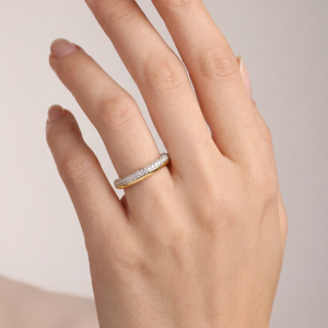 Preview: Damen Ring schmal 925 Sterling Silber vergoldet 48 Zirkonia Silberring