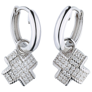 Preview: Creolen gekreuzt 925 Sterling Silber 56 Zirkonia Ohrringe