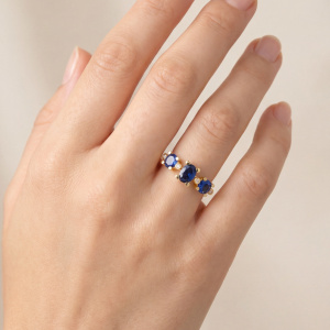 Damen Ring 925 Sterling Silber vergoldet 4 Zirkonia 3 Spinelle Silberring