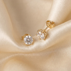 Preview: Ohrstecker Solitär 585 Gelbgold 2 Lab-Grown-Diamanten Brillanten 1,0 ct.