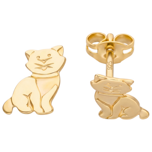 Kinder-Ohrstecker Katze 925 Sterling Silber vergoldet Kinderorringe