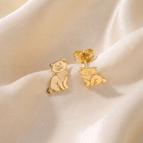 Preview: Kinder-Ohrstecker Katze 925 Sterling Silber vergoldet Kinderorringe
