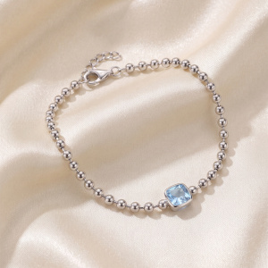 Preview: Armband 925 Sterling Silber 1 blauer Zirkonia 19 cm Silberarmband