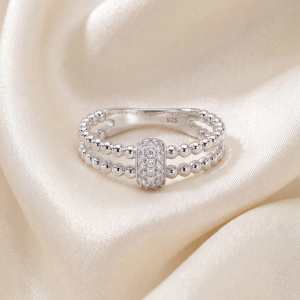 Damen Ring Kugel 925 Sterling Silber 19 Zirkonia Silberring