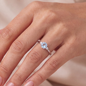 Preview: Damen Ring 925 Sterling Silber 2 Zirkonia 1 Blautopas hellblau Silberring