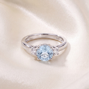 Preview: Damen Ring 925 Sterling Silber 2 Zirkonia 1 Blautopas hellblau Silberring