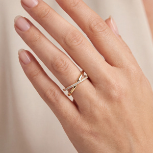 Preview: Damen Ring 925 Sterling Silber vergoldet mit 21 Lab-Grown-Diamanten 0,11ct.