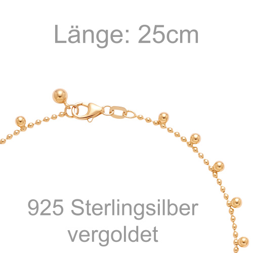 Preview: Fußkettchen Kugel 925 Sterling Silber vergoldet 25 cm Karabiner