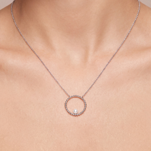 Preview: Collier Halskette mit Anhänger Edelstahl mit Perle 50 cm