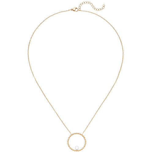 Collier Halskette mit Anhänger Edelstahl gelbgoldfarben mit Perle 50 cm