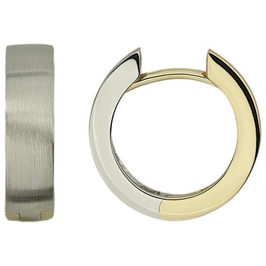 Creolen rund 585 Gold Gelbgold Weißgold bicolor teil matt Ohrringe