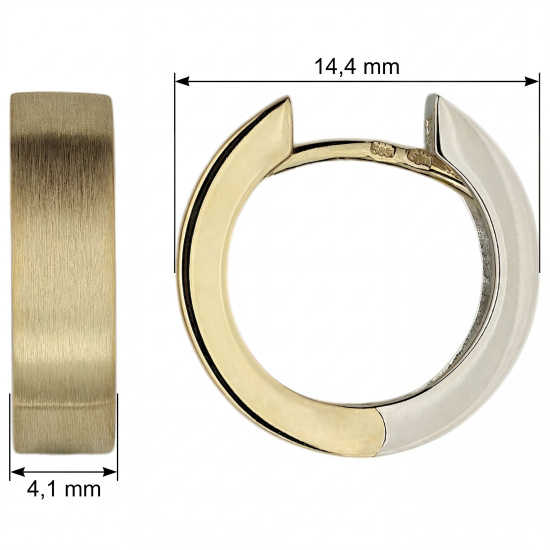 Creolen rund 585 Gold Gelbgold Weißgold bicolor teil matt Ohrringe