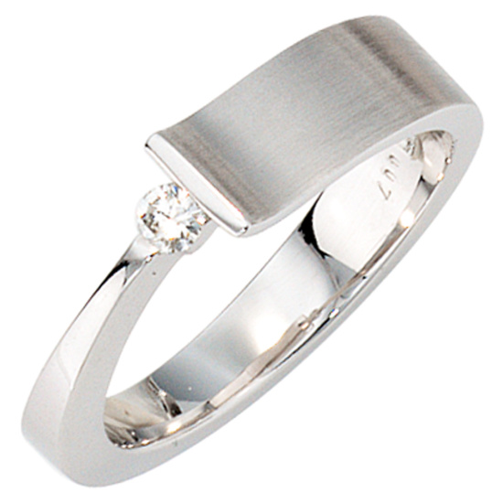 Damen Ring 585 Gold Weißgold teilmatt 1 Diamant Brillant 0,07ct. Weißgoldring
