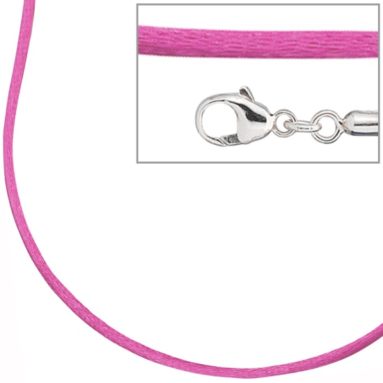 Collier Halskette Seide pink 42 cm, Verschluss 925 Silber Kette