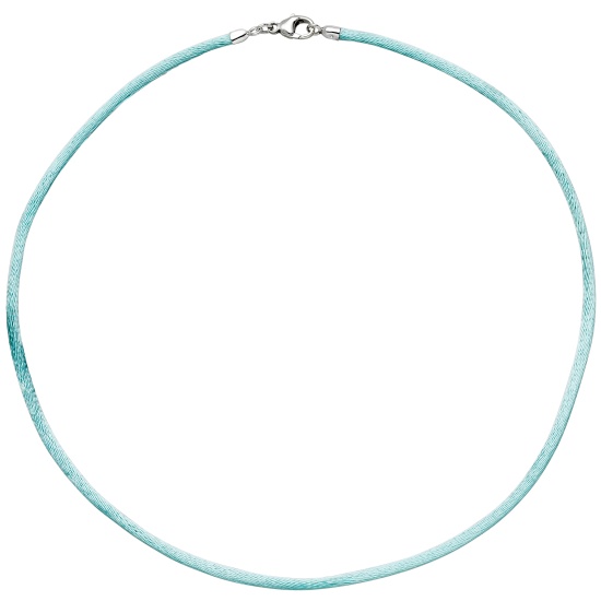 Collier Halskette Seide türkis 42 cm, Verschluss 925 Silber Kette